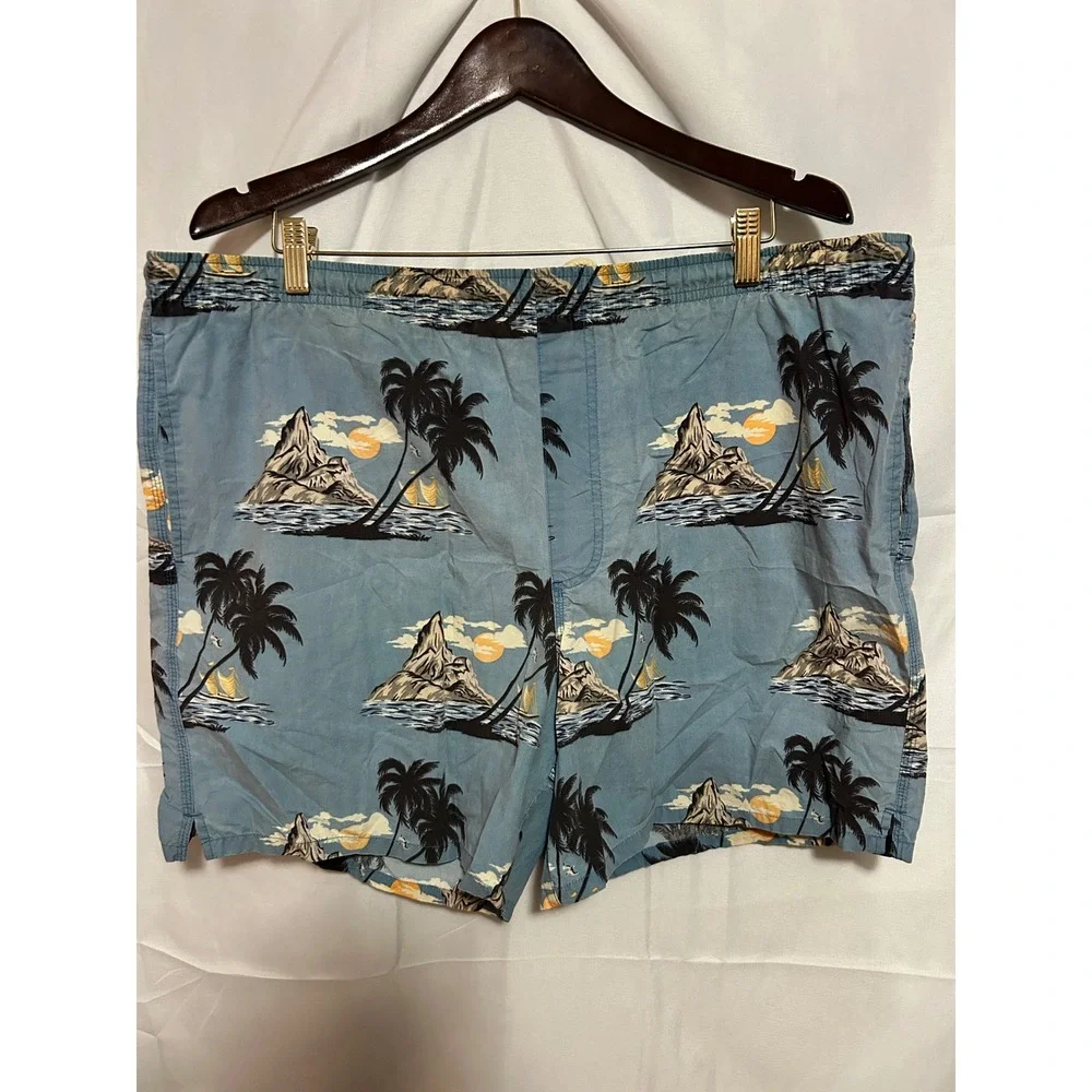 Roundtree & Yorke Mens Y2K Blue Tropical Island Palm Tree Swim Trunks Size M